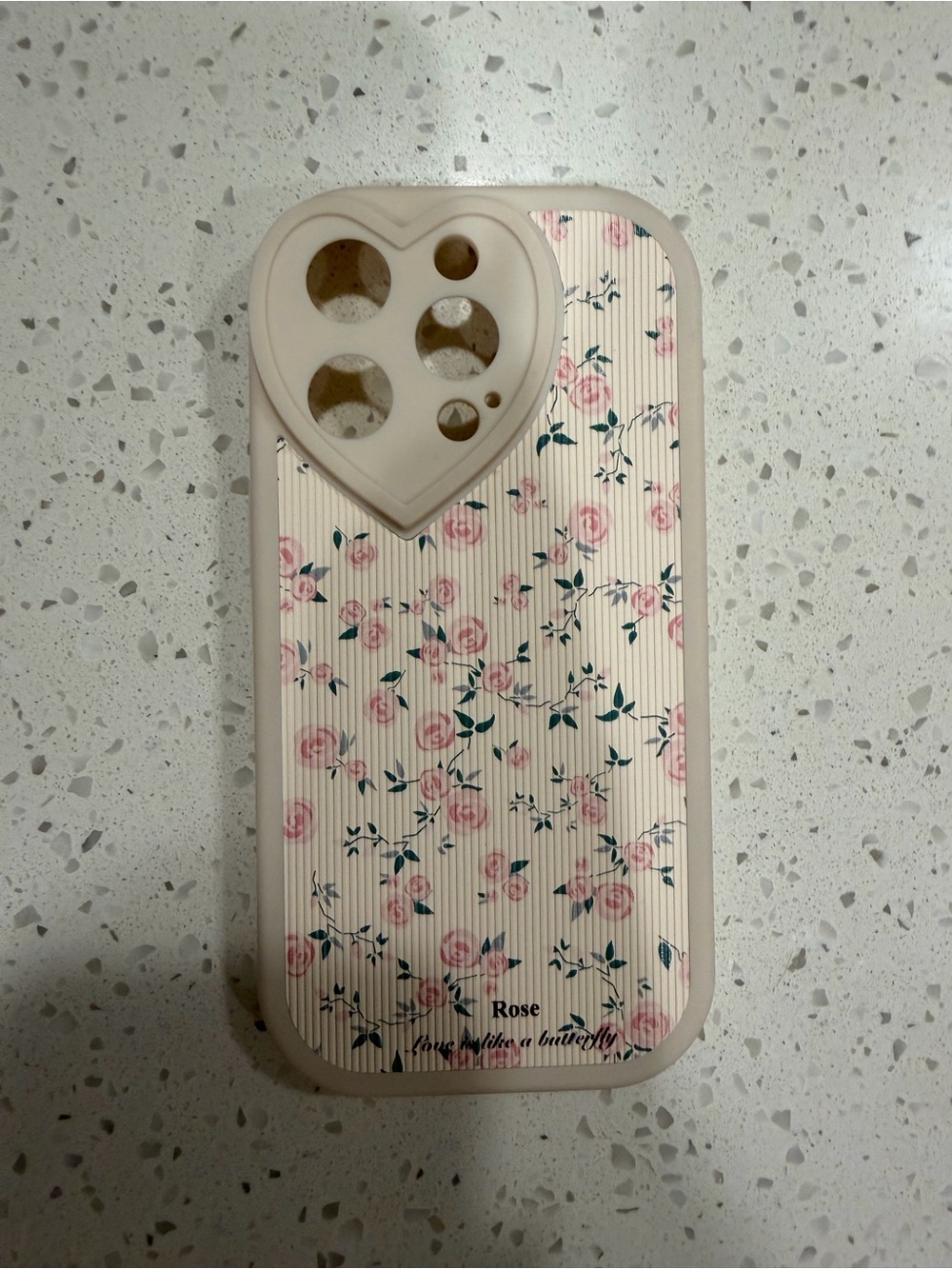 Floral Rose Pink Protective Phone Case With Heart Camera Cover - iPhone 14 Pro